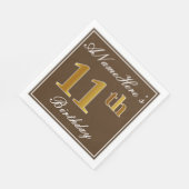 ブラウンエレガント、フェイク金ゴールド11番目の誕生日+名前 スタンダードランチョンナプキン (角)