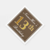 ブラウンエレガント、フェイク金ゴールド13番目の誕生日+名前 スタンダードランチョンナプキン (角)