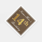 ブラウンエレガント、フェイク金ゴールド14番目の誕生日+名前 スタンダードランチョンナプキン (角)