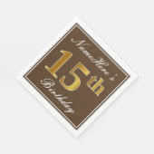 ブラウンエレガント、フェイク金ゴールド15番目の誕生日+名前 スタンダードランチョンナプキン (角)