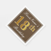 ブラウンエレガント、フェイク金ゴールド18番目の誕生日+名前 スタンダードランチョンナプキン (角)