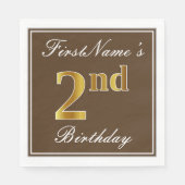 ブラウンエレガント、フェイク金ゴールド2歳の誕生日;名前をカスタムする スタンダードランチョンナプキン (正面)