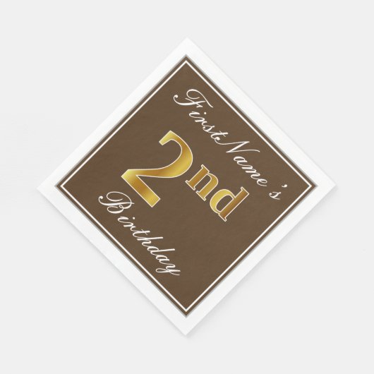 ブラウンエレガント、フェイク金ゴールド2歳の誕生日;名前をカスタムする スタンダードランチョンナプキン (角)
