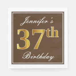 ブラウンエレガント、フェイク金ゴールド37番目の誕生日+名前 スタンダードランチョンナプキン