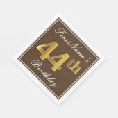 ブラウンエレガント、フェイク金ゴールド44番目の誕生日+名前 スタンダードランチョンナプキン (角)