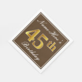 ブラウンエレガント、フェイク金ゴールド45番目の誕生日+名前 スタンダードランチョンナプキン (角)