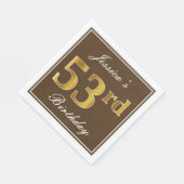 ブラウンエレガント、フェイク金ゴールド53番目の誕生日+名前 スタンダードランチョンナプキン (角)