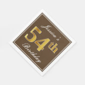 ブラウンエレガント、フェイク金ゴールド54番目の誕生日+名前 スタンダードランチョンナプキン (角)