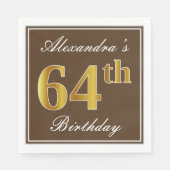 ブラウンエレガント、フェイク金ゴールド64番目の誕生日+名前 スタンダードランチョンナプキン (正面)