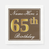 ブラウンエレガント、フェイク金ゴールド65番目の誕生日+名前 スタンダードランチョンナプキン (正面)