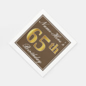 ブラウンエレガント、フェイク金ゴールド65番目の誕生日+名前 スタンダードランチョンナプキン (角)