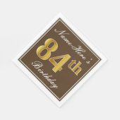 ブラウンエレガント、フェイク金ゴールド84番目の誕生日+名前 スタンダードランチョンナプキン (角)