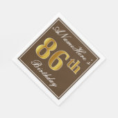 ブラウンエレガント、フェイク金ゴールド86番目の誕生日+名前 スタンダードランチョンナプキン (角)