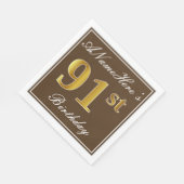 ブラウンエレガント、フェイク金ゴールド91番目の誕生日+名前 スタンダードランチョンナプキン (角)