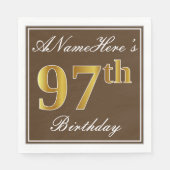 ブラウンエレガント、フェイク金ゴールド97番目の誕生日+名前 スタンダードランチョンナプキン (正面)