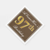 ブラウンエレガント、フェイク金ゴールド97番目の誕生日+名前 スタンダードランチョンナプキン (角)