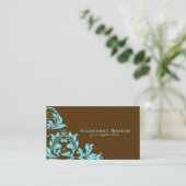 ブラウンエレガント&ブルーヴィンテージフローラダマスク 名刺 (スタンド正面)