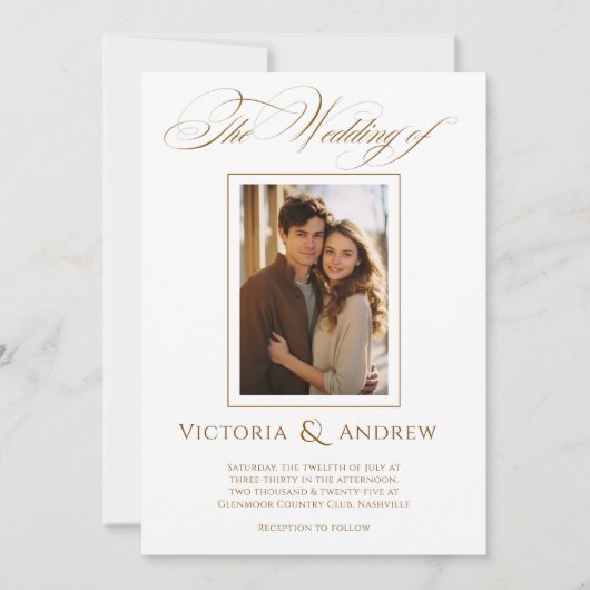 ブラウンエレガント&ホワイト結婚式招待状&フォト 招待状 (正面)