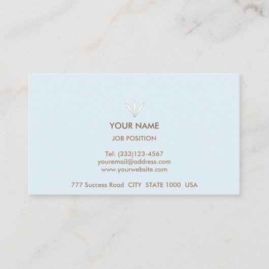 ブラウンエレガント、ライトブルー、ホワイトブランド 名刺 (裏面)