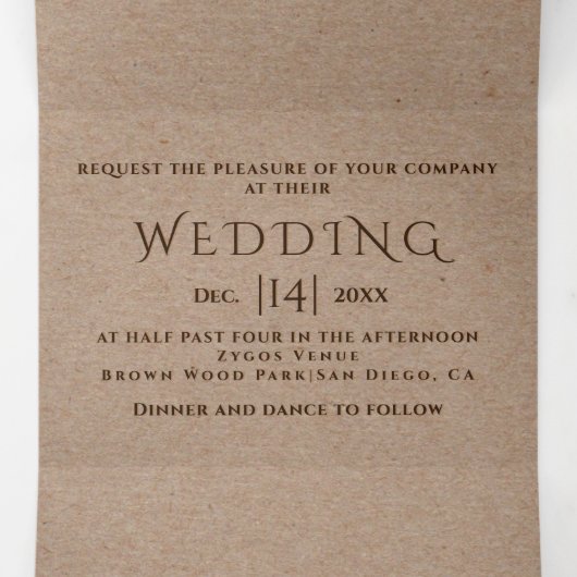 ブラウンエンボスの木のクラフト紙冬の結婚式 三つ折り招待状 (内部中)