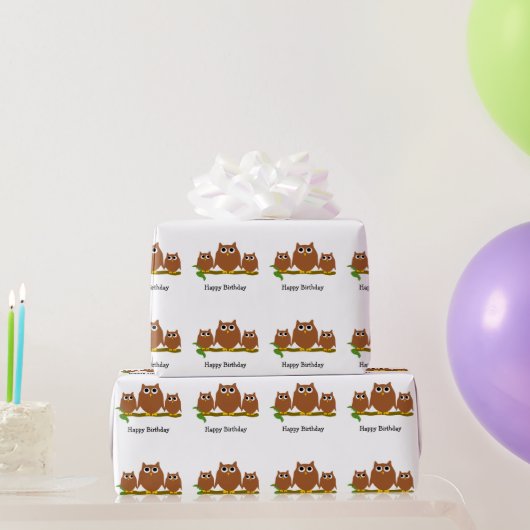 ブラウンオウルデザインの誕生日ギフト ラッピングペーパー (パーティーギフト)