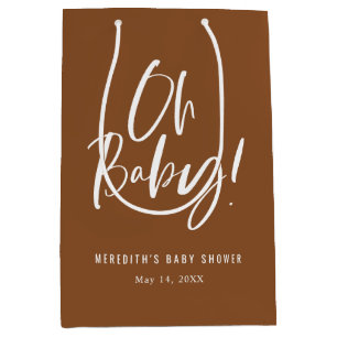 ブラウンオベビーシンプル書道ベビーシャワー ミディアムペーパーバッグ