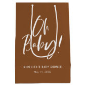 ブラウンオベビーシンプル書道ベビーシャワー ミディアムペーパーバッグ (裏面)