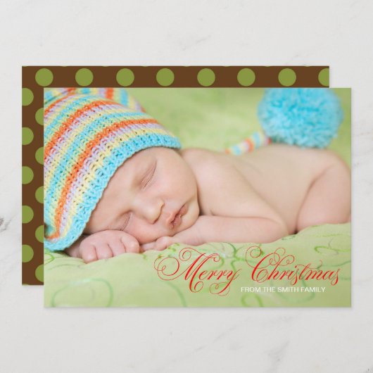 ブラウンオリーブグリーン写真クリスマスカード シーズンカード (正面/裏面)