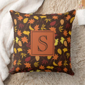 ブラウンオレンジと黄色の紅葉モノグラム クッション (ブランケット)