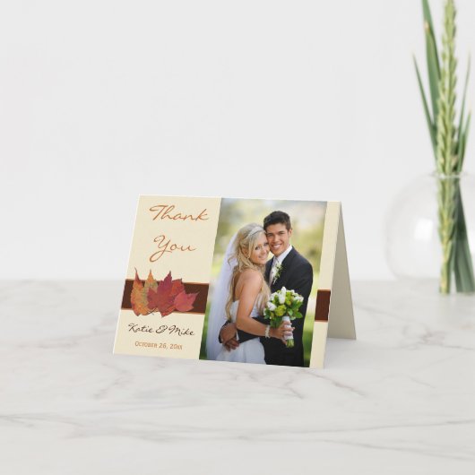 ブラウンオレンジアイボリー乾燥葉サンキューカード サンキューカード (正面)