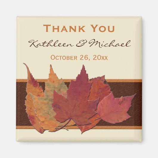 ブラウンオレンジアイボリー乾燥葉結婚式の引き出物 マグネット (正面)