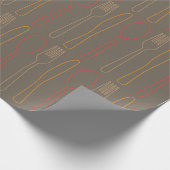 ブラウンオレンジナイフフォークスプーン刃物パターン ラッピングペーパー (角)