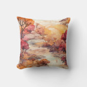 ブラウンオレンジレッド秋リバーツリーズランドスケープ クッション (正面)