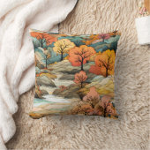 ブラウンオレンジ秋リバーツリーズランドスケープ クッション (ブランケット)