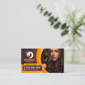 ブラウンオレンジ色の美容師メイクアップサロン 名刺 (スタンド正面)