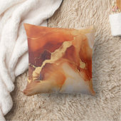 ブラウンオレンジ色金ゴールドマーリーアルコールインク クッション (ブランケット)