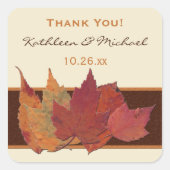 ブラウンオレンジ葉アイボリー乾杯結婚のステッカー スクエアシール (正面)