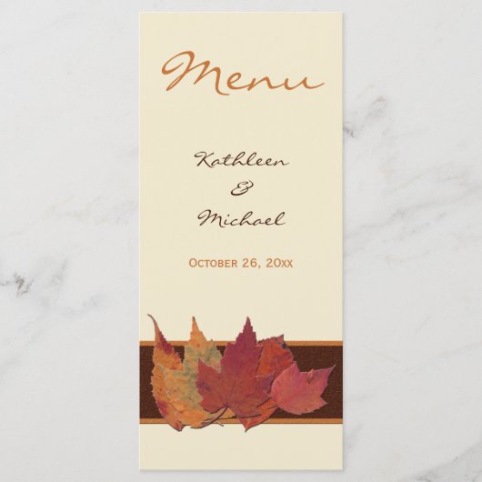 ブラウンオレンジ葉色アイボリー乾杯結婚のメニューカード メニュー (正面)