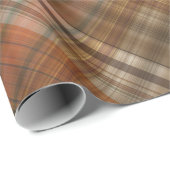 ブラウンオレンジ金ゴールドタン秋の格子模様 ラッピングペーパー (ロールコーナー)