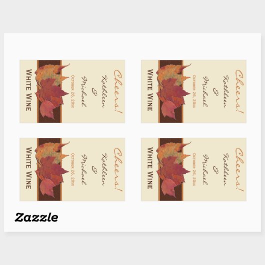 ブラウンオレンジ離れアイボリー乾結婚杯ワインのラベル 長方形シール (シート)