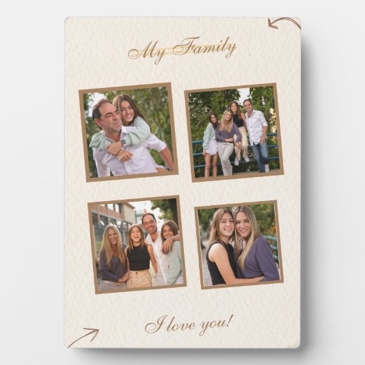 ブラウンオーガニックファミリーフォトコラージュ5x7とイーゼル フォトプラーク (正面)