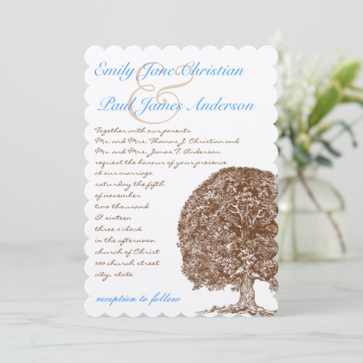 ブラウンオークツリーアクアブルーフォント結婚式招待状 招待状 (スタンド正面)