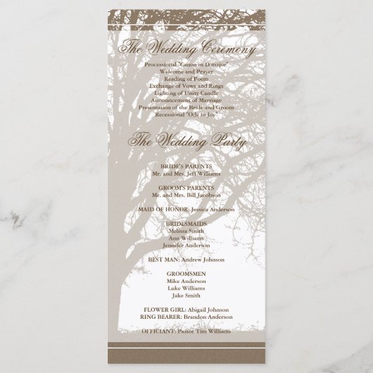 ブラウンオークツリー秋の結婚式プログラム プログラム (裏面)