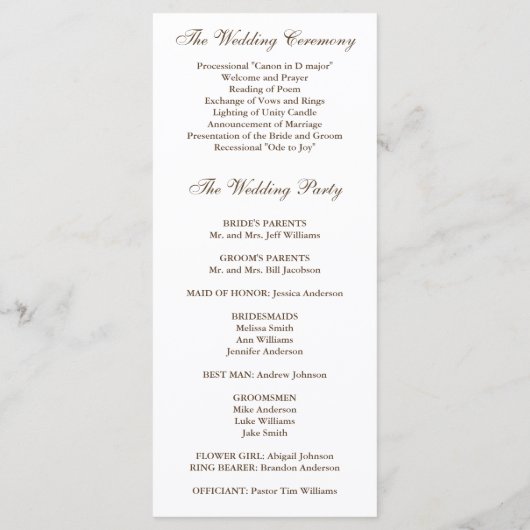 ブラウンオークツリー秋の結婚式プログラム プログラム (裏面)