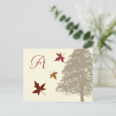 ブラウンオークツリー結婚のモノグラム応答カード インビテーションポストカード (スタンド正面)