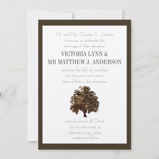 ブラウンオークツリー結婚式招待状 招待状 (裏面)