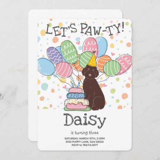 ブラウンオーストラリアのドッグバースデーパーティーの招待 招待状 (正面/裏面)