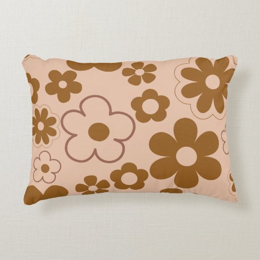 ブラウンオータムレトロY2Kヒッピー花柄 アクセントクッション (正面)