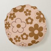 ブラウンオータムレトロY2Kヒッピー花柄 ラウンドクッション (裏面)