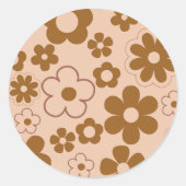 ブラウンオータムレトロY2Kヒッピー花柄 ラウンドシール (正面)